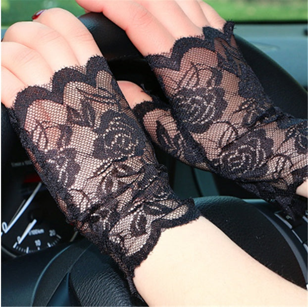 Summer Women's Thin Lace Half Finger Sun Protection Gloves