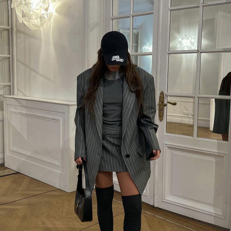 Striped Blazer & Skirt Suit Two-piece Suit