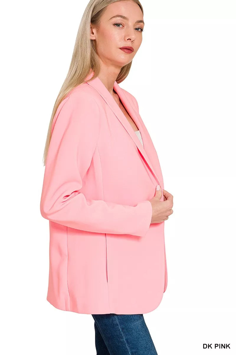 Zenana Woven Long Sleeve Blazer With Lining