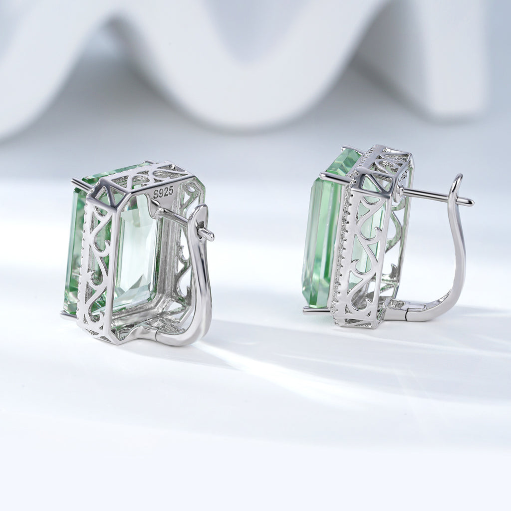 Luxurious And High-grade Natural Green Crystal Earrings, Fashionable Design, S925 Silver.