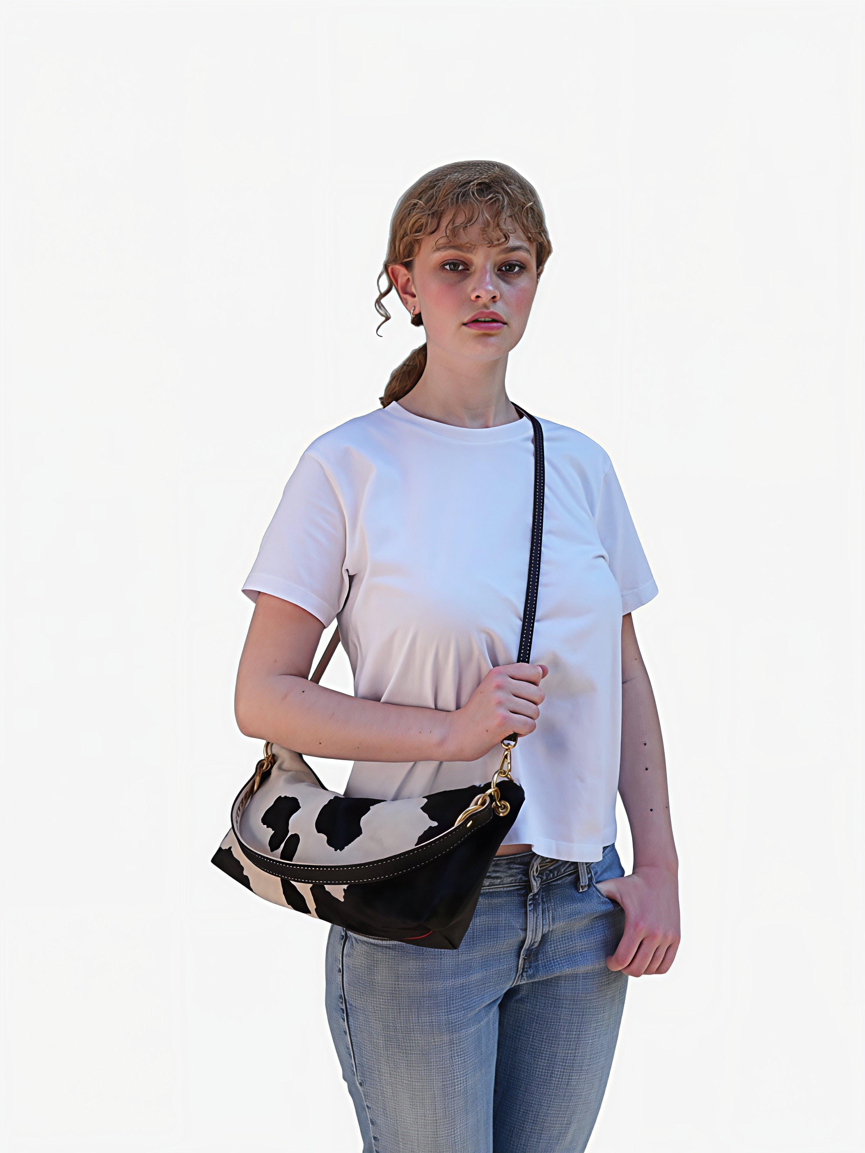 Blair Shoulder Bag, Cow Print-Black