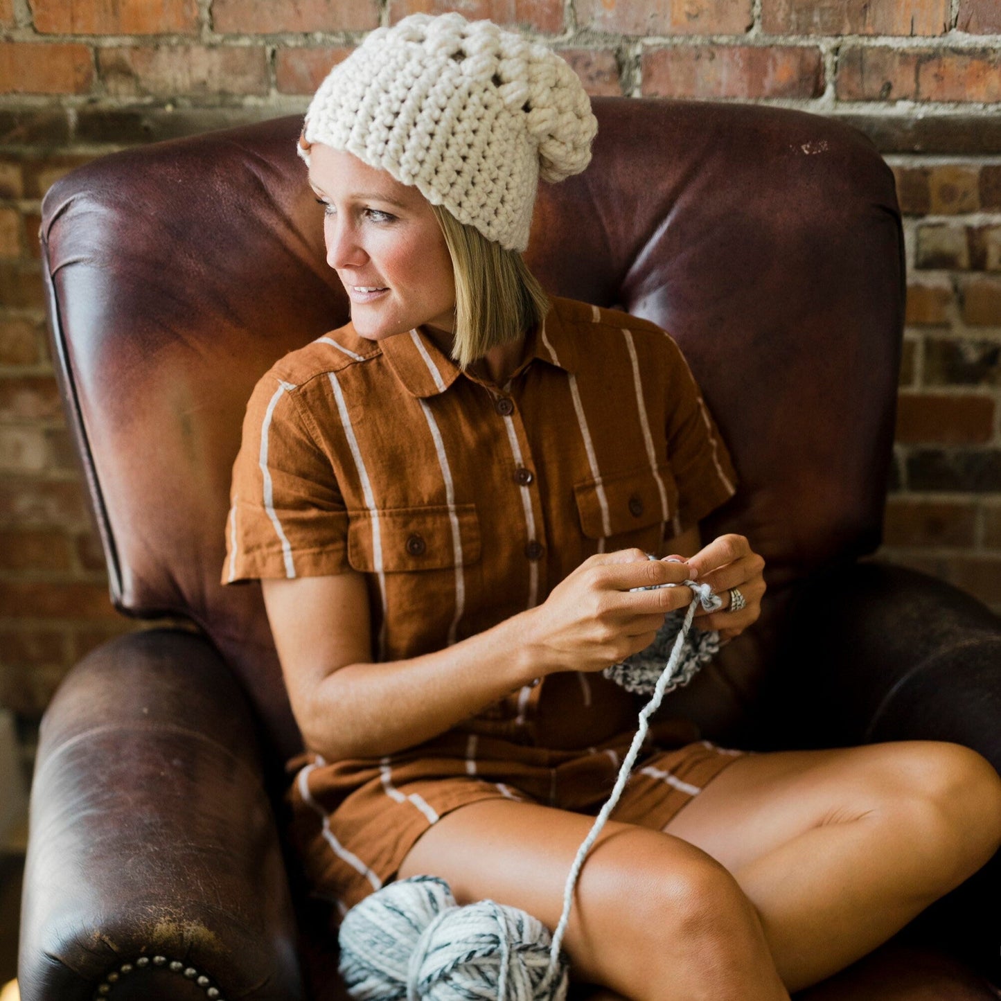 Crochet Slouch Hat | Cream Slouchy Beanie