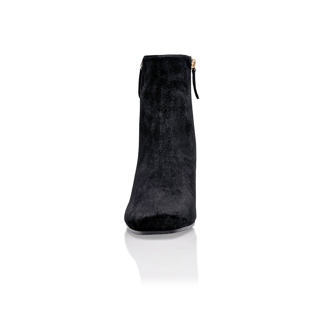Arina Dress Ankle Bootie with a Block Heel in Black Suede