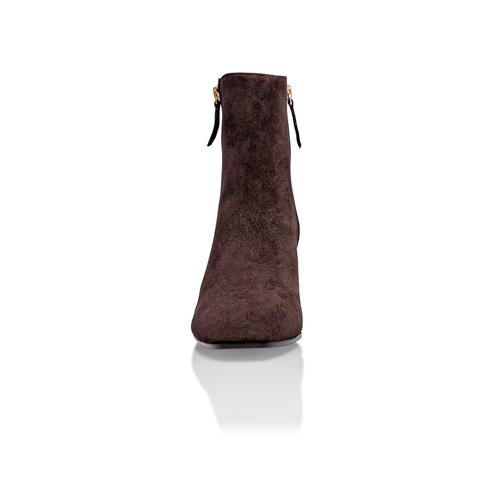 Arina Dress Ankle Bootie with a Block Heel in Café