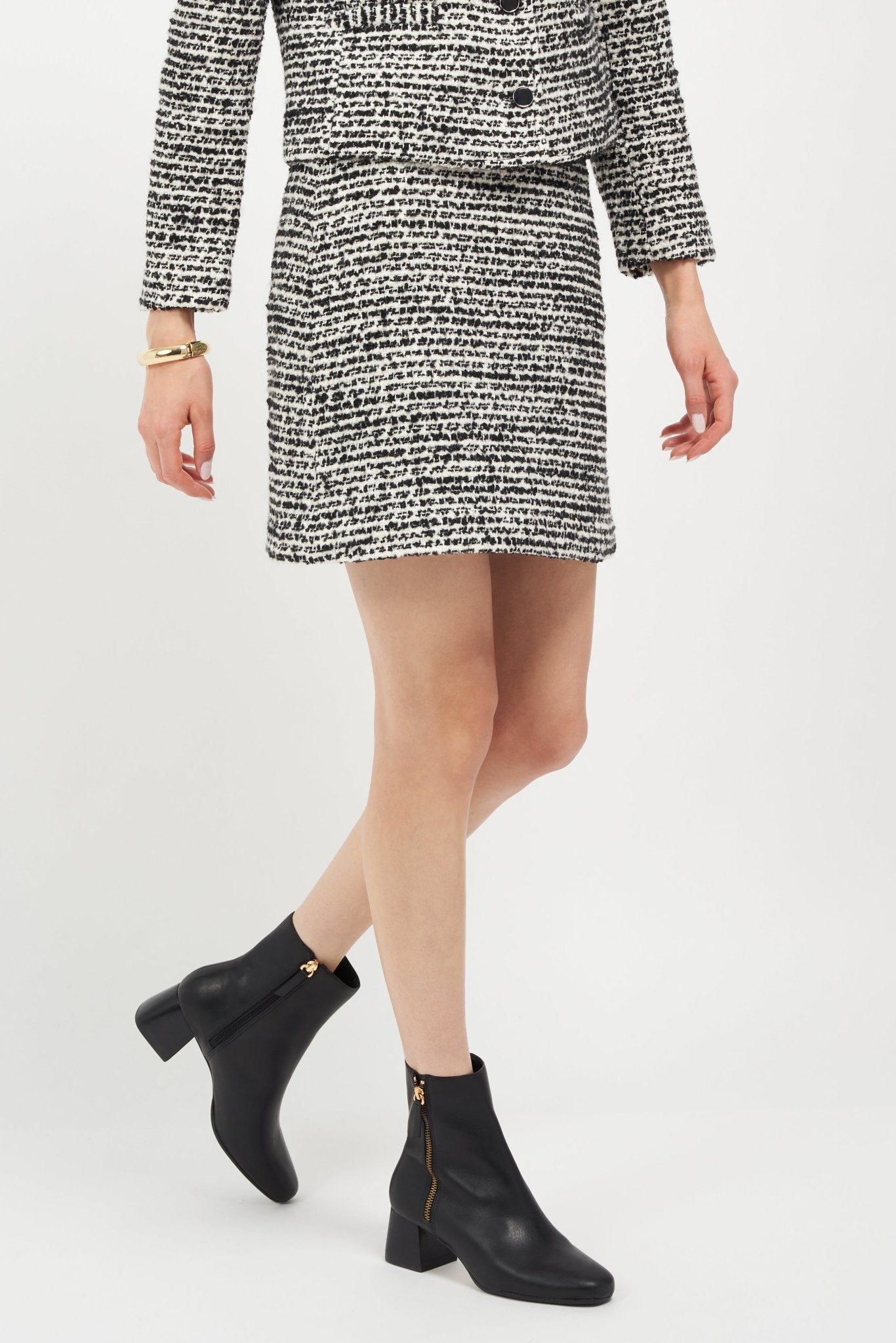 Arina Dress Ankle Bootie with a Block Heel in Black Leather