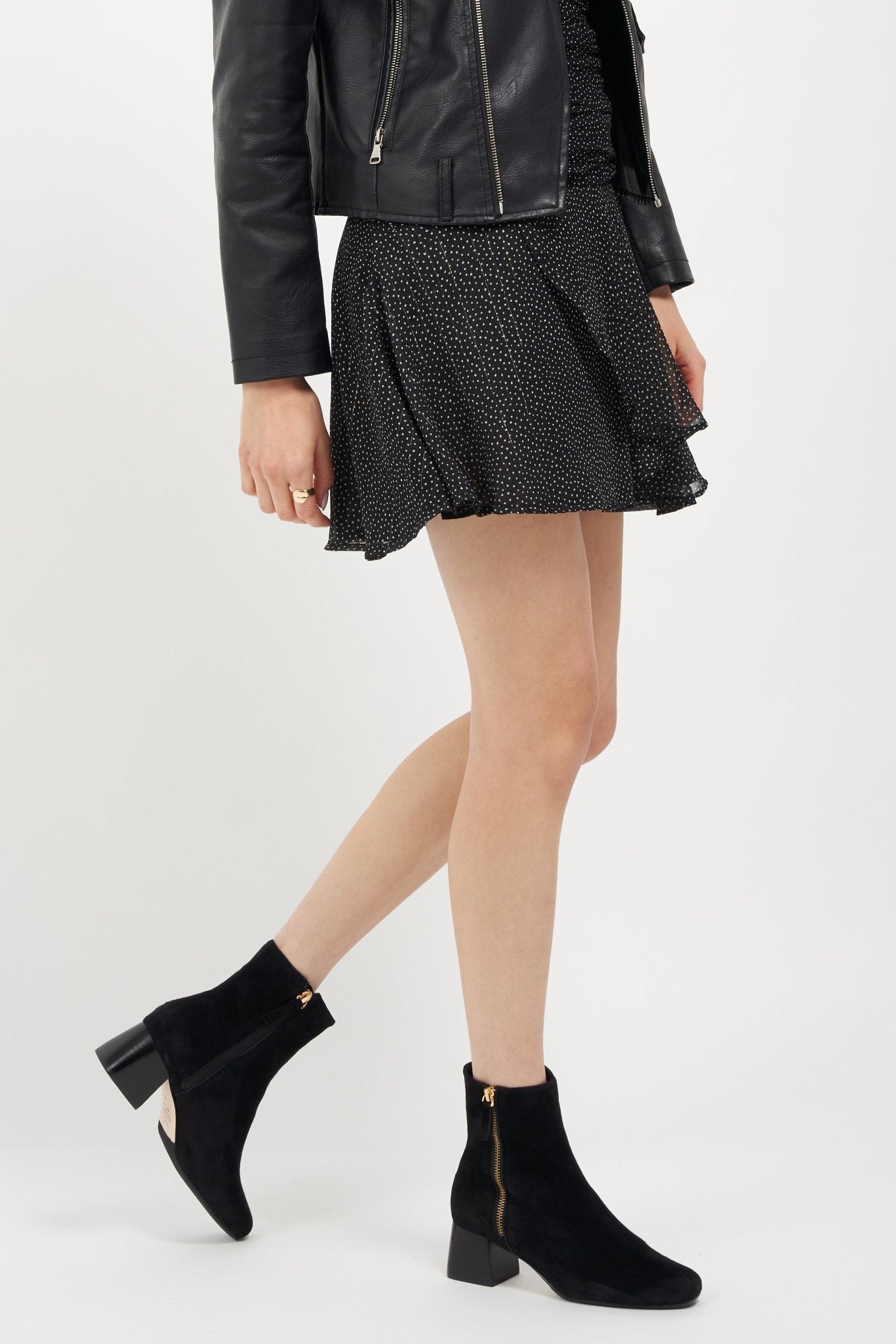 Arina Dress Ankle Bootie with a Block Heel in Black Suede