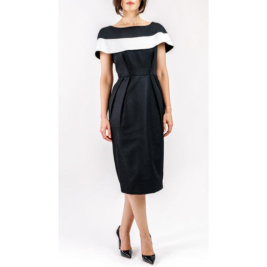 Marcelline Contrast-Collar Midi Dress