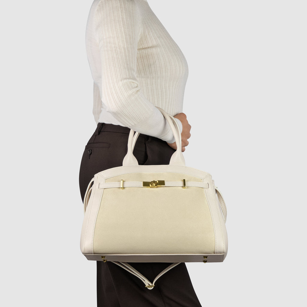 Italian Genuine Suede & Calf Leather Top-Handle Bag 333155