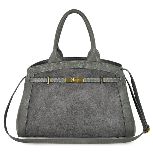 Calf & Suede Leather Top-Handle Bag