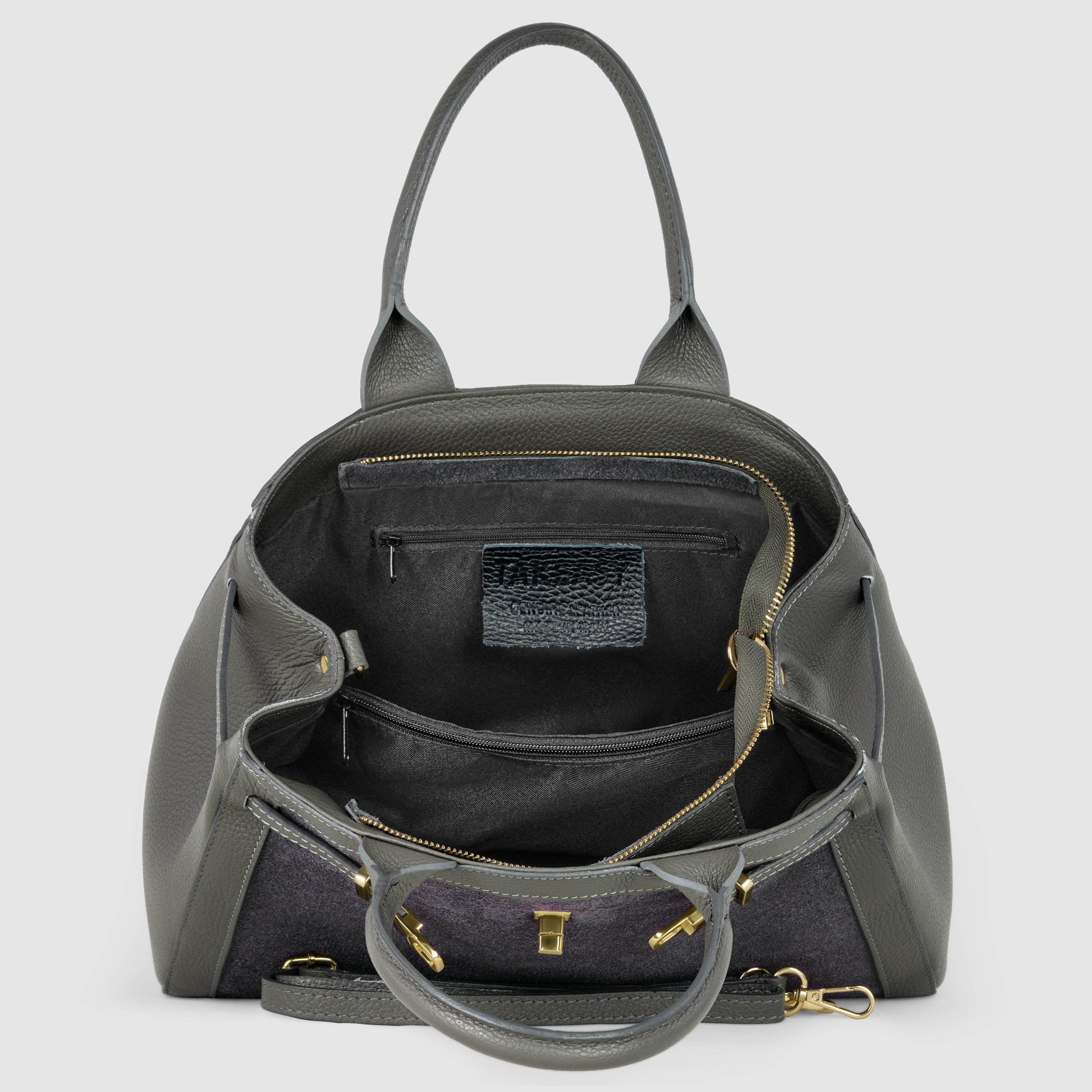 Italian Genuine Suede & Calf Leather Top-Handle Bag 333155