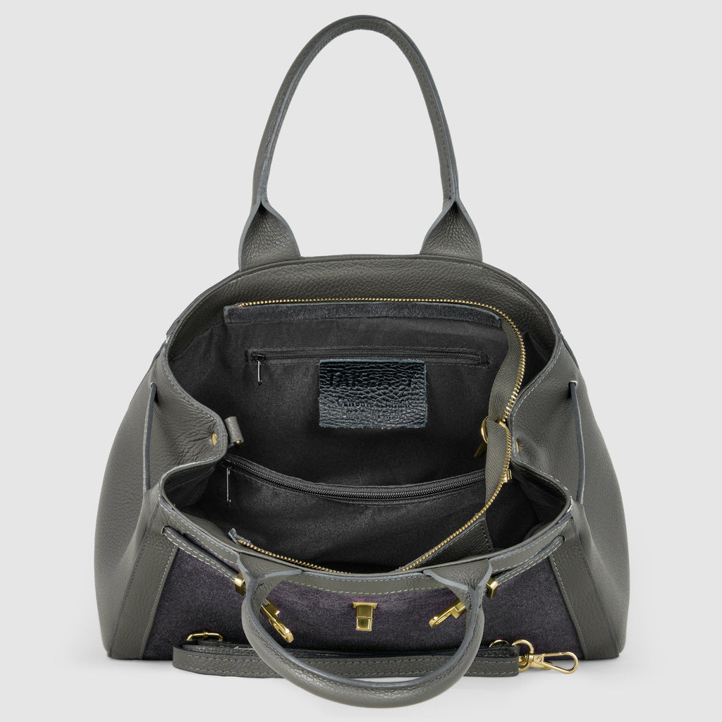 Italian Genuine Suede & Calf Leather Top-Handle Bag 333155