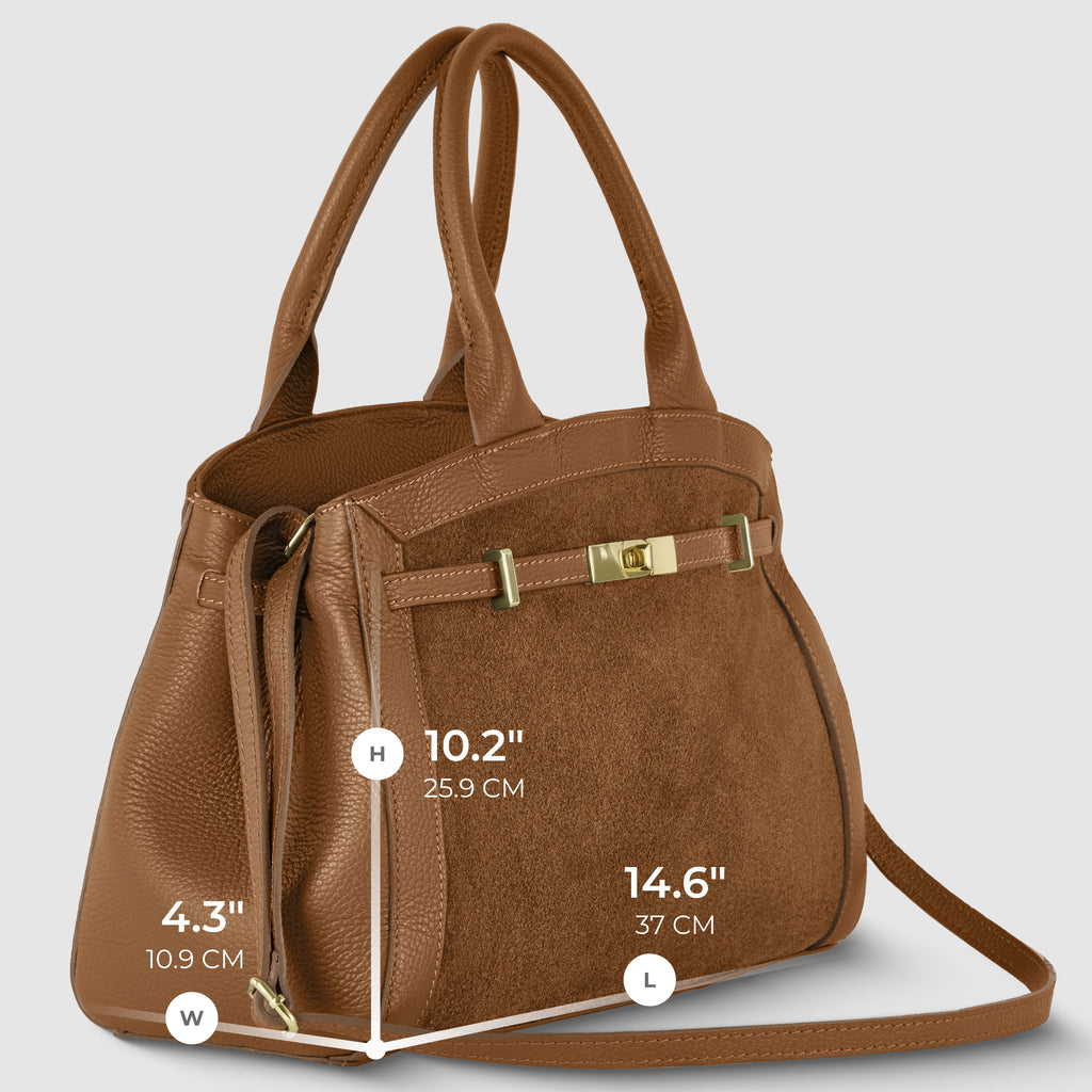 Italian Genuine Suede & Calf Leather Top-Handle Bag 333155